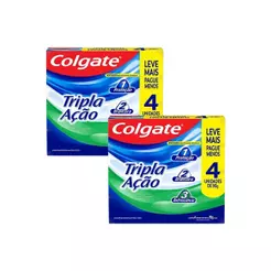 Kit 2 Pack Creme Dental Anticárie com Flúor e Cálcio Colgate Tripla Ação 90g 4un Cada