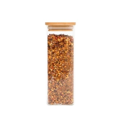 Pote de vidro 400ml com tampa de bambu hermético quadrado - Tüd