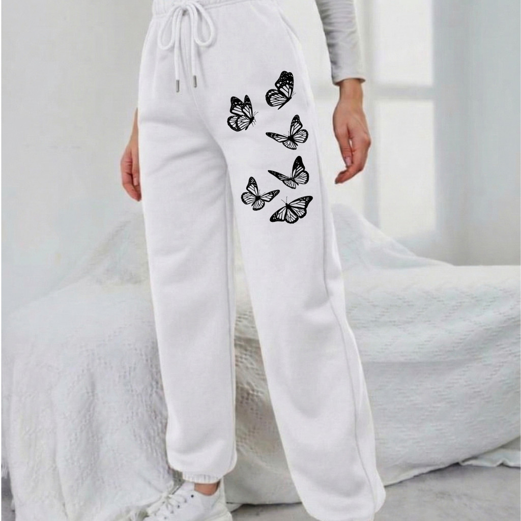 Calça Moletom Feminina Estilo Tumblr Borboletas Estampa Fashion Moda Oferta