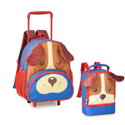 Kit Mochila de Rodinha e Lancheira Infantil Pets - Clio Style Cor:VERMELHO
