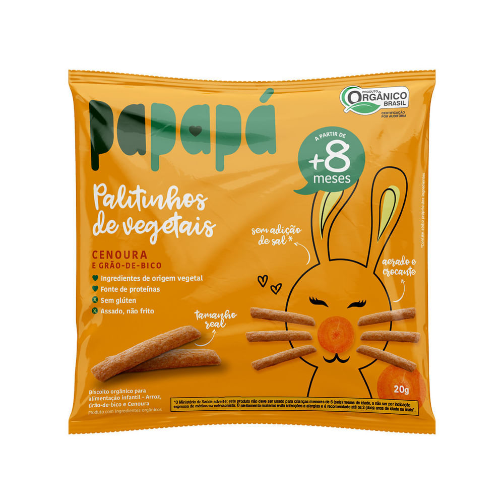 Palitinhos de Vegetais Papapá 8+ Meses Sabor Cenoura e Grão de Bico 20g em Oferta na Shopee