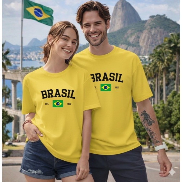 Kit Casal 2 Camisas Brasil  2026 100% Algodão Premium Gola Redonda Envio Rapido