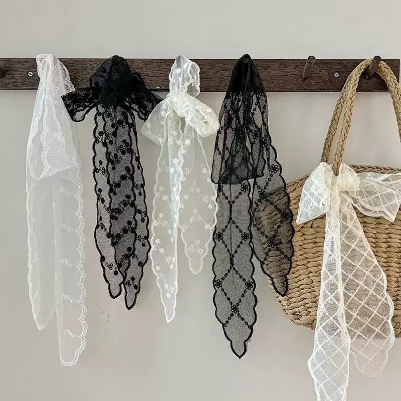 Doce Adorável Lenço De Renda Branca Bandana Para Mulheres , Versátil Impresso Bordado Cachecol Amarrado Cinto De Fita De