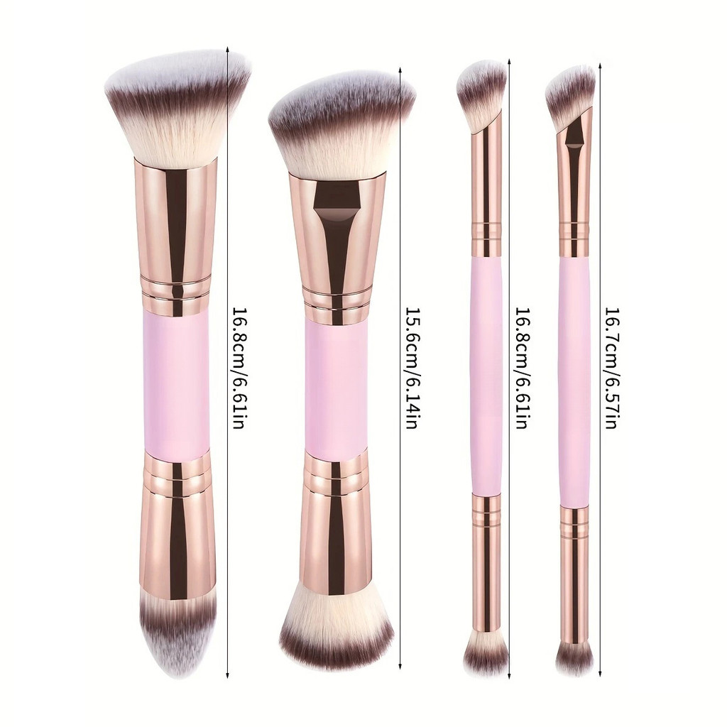 Kit 4 Pincéis de Maquiagem Multifuncionais Duo Ponta – Pincéis Faciais para Base, Corretivo e Blush em Oferta na Shopee