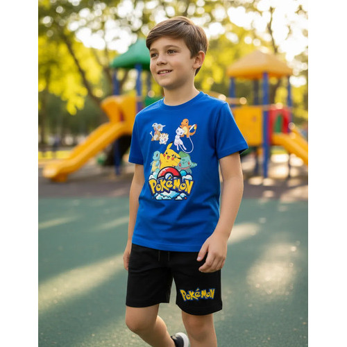 Conjunto Pokémon Camiseta E Bermuda  Infantil Algodão 03