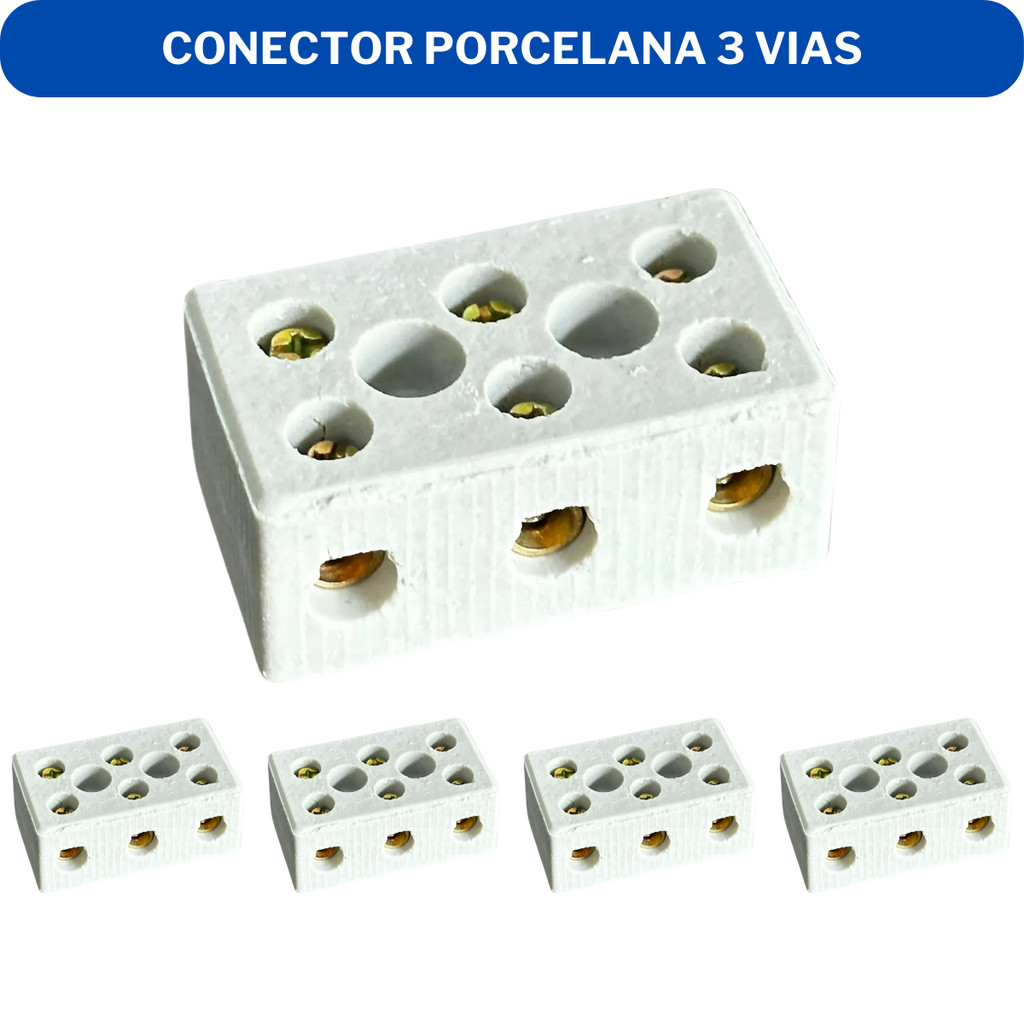 Kit 5 Conector Porcelana 3 Vias 6mm 10mm 16mm - Resistente Alta Temperatura Para Chuveiros e Torneiras