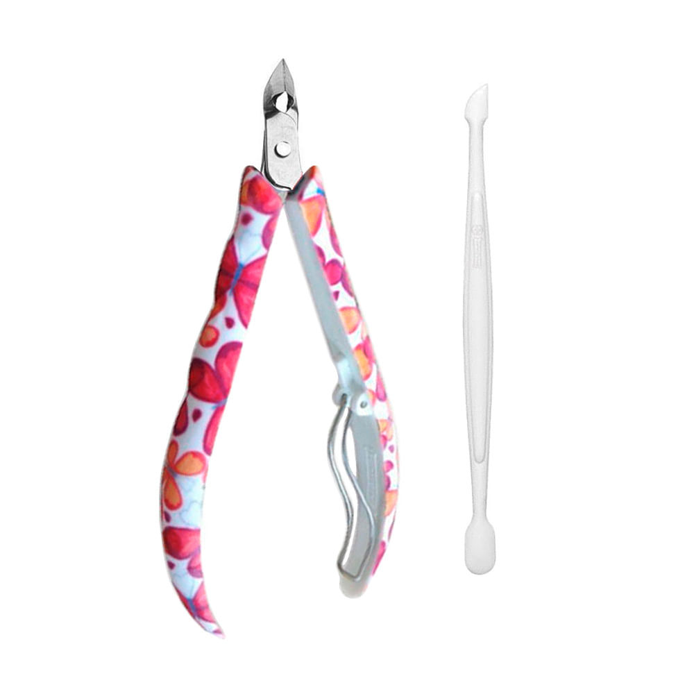 Kit Alicate para Cutícula + Espátula Dupla Mundial Style Borboleta Cores Sortidas Ref: 758 em Oferta na Shopee