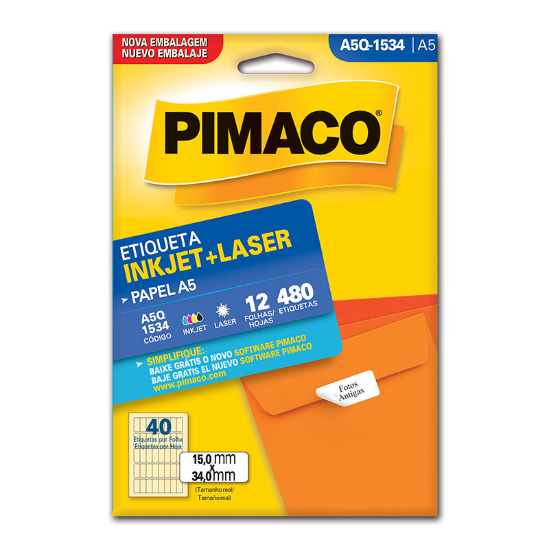 Etiqueta inkjet/laser A5Q1534 com 12 folhas Pimaco