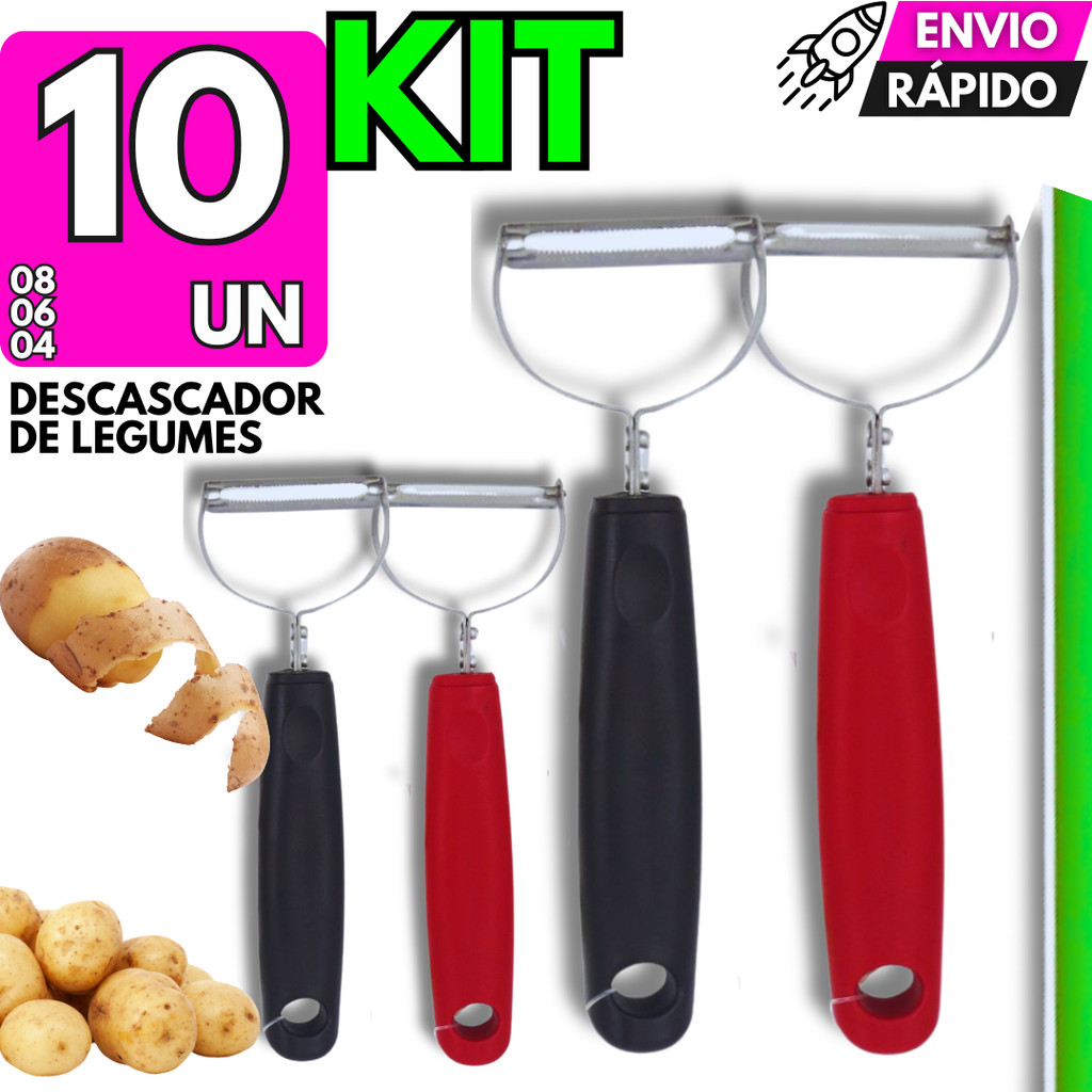 Kit Descascador de Legumes Black Line Inox 17cm Cenoura Batata Pepino Frutas Maça Não Enferruja