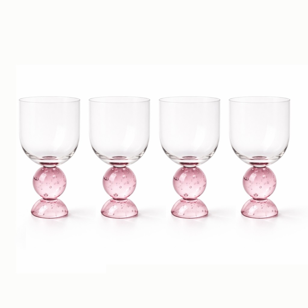Kit de 4 taças de vidro com base rosa esfera bubble glass 380 ml
