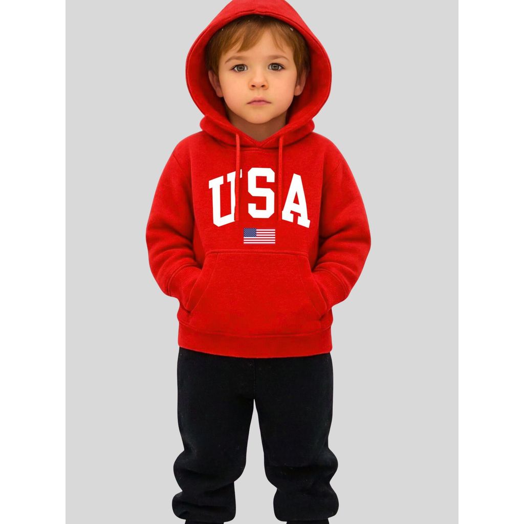 Conjunto Moletom Infantil Estampado USA Blusa de Frio Canguru + Calça Blusao Algodão