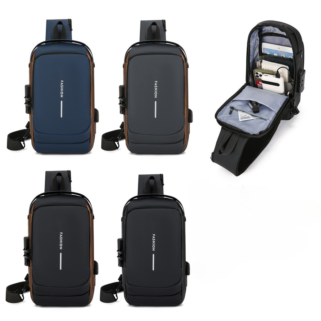 Bolsa Transversal Masculina Compacta Impermeável com Cadeado e USB Mochila de Peito Casual para Viagem Trabalho em Oferta na Shopee
