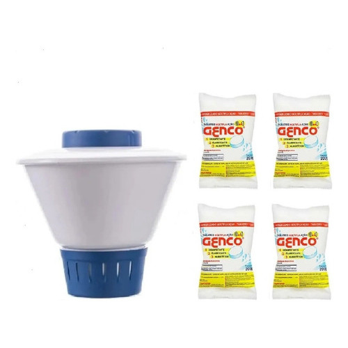 4 Pastilhas Tripla Ação + Clorador Flutuante Piscina Limpeza Completa