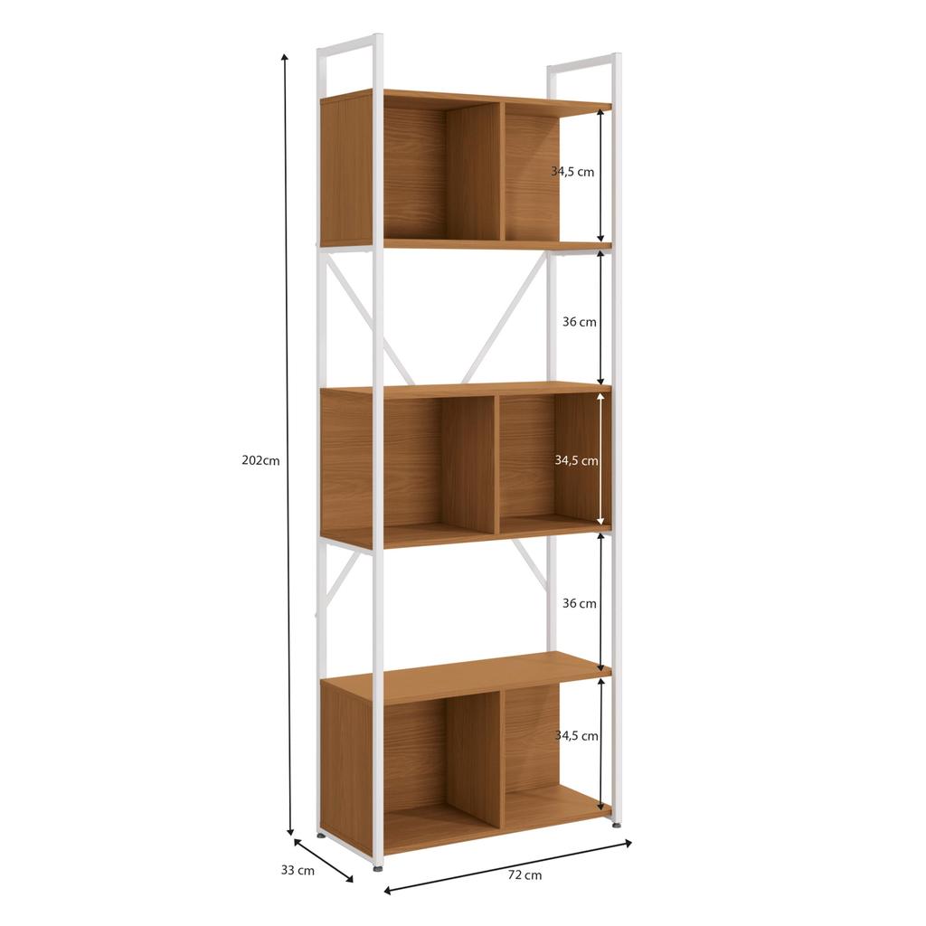 Estante Alta Kappesberg 3 Nichos Industrial Canela/Branco 200cm x 72cm — imagem 2 de 2