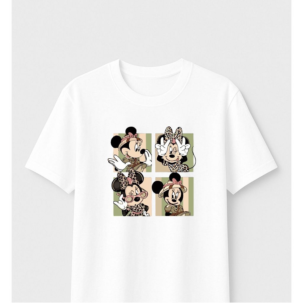 Camiseta Minnie Mouse Unissex Algodão 100% Estampa Icônica Safari Fãs de Personagem Clássico