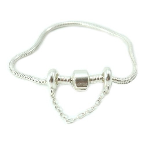 Pulseira P/ Berloque C/ Trava Silicone Prata Maciça 925