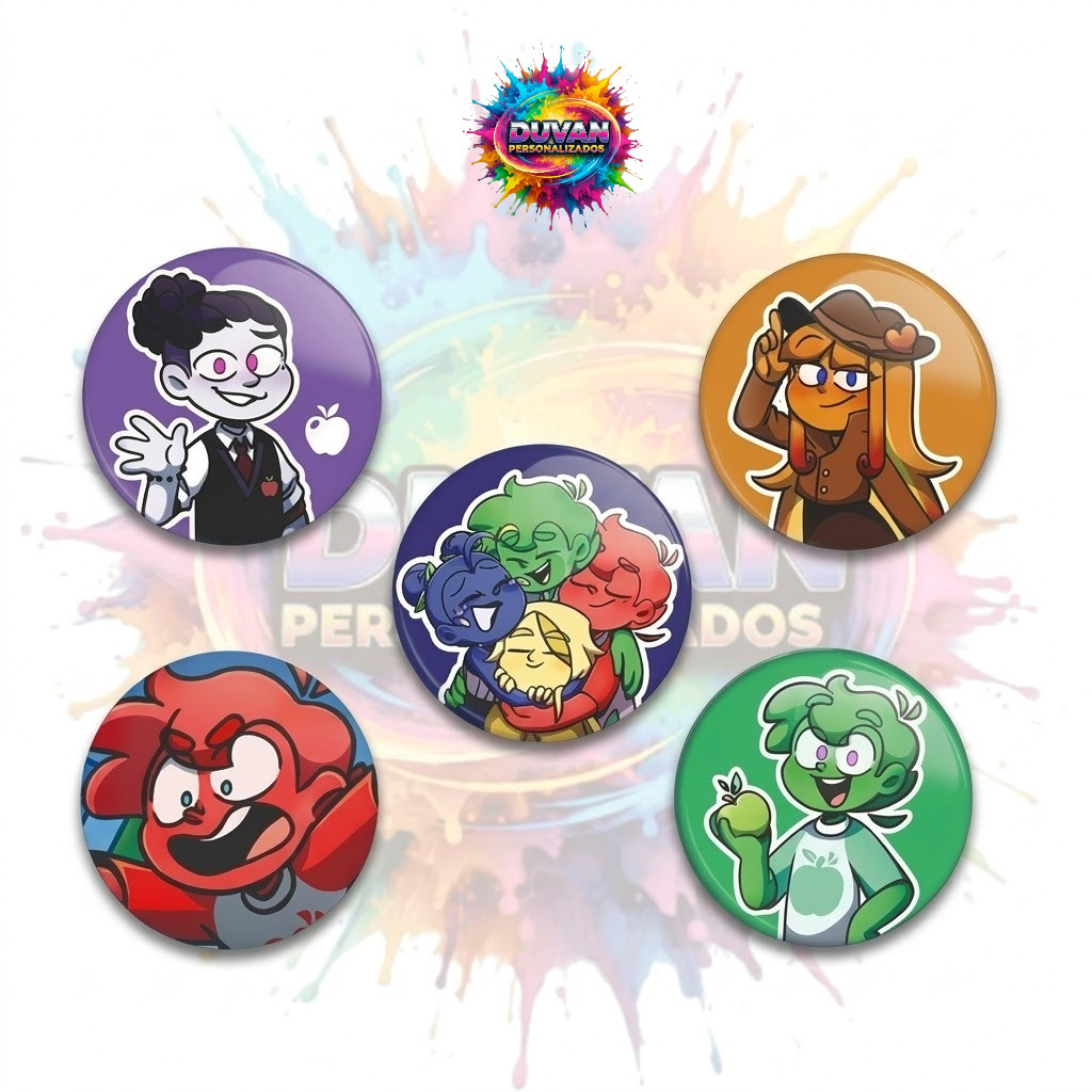 Mundo Torajo Bottons, kit 5 broches torajo personagens pins, buttons 4cm