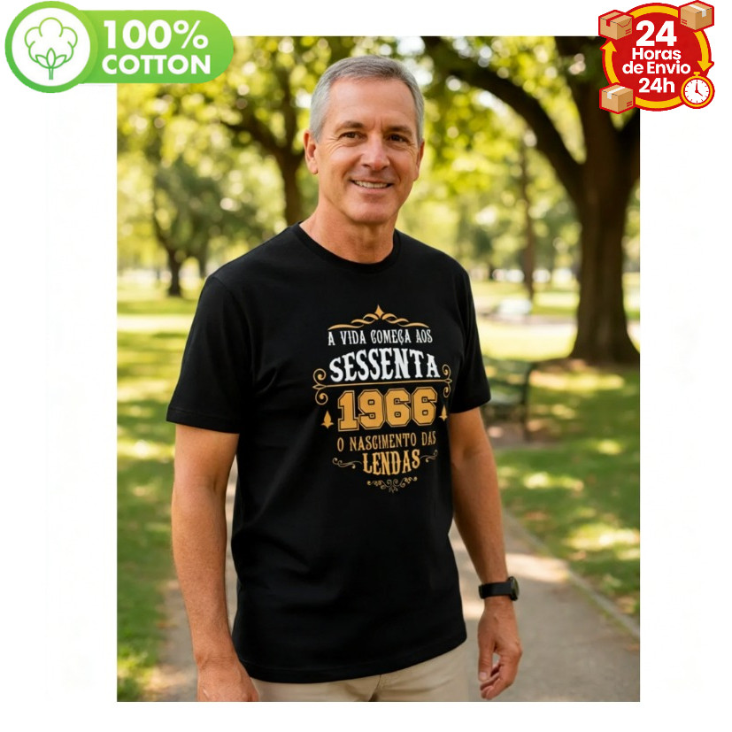 Camiseta Personalizada Estampa Nascimento Lendas 1966 60 Anos Aniversário Data 100% Algodão Masculina Unissex em Oferta na Shopee