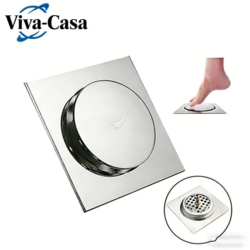 Ralo Click Inteligente 15x15 Inox Quadrado Veda Cheiro Anti-Inseto Para Banheiro e Cozinha Luxo