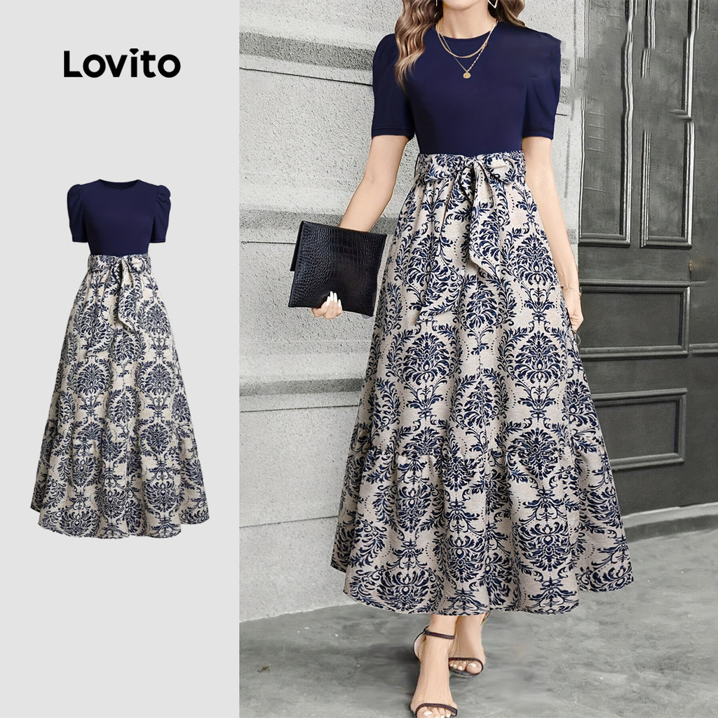 Lovito Vestido Boho com cadarço Colorblock vestido primavera/verão para mulheres LK3ED612