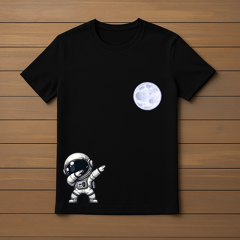 Camiseta Unissex Infantil Estampa Astronauta Lua Gola Canelada 100% Algodão Confortável