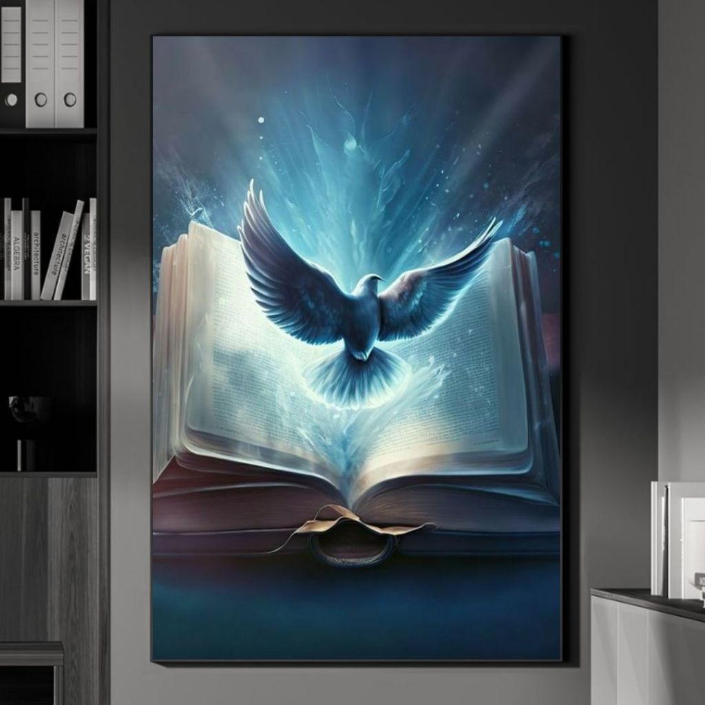 Quadro decorativo GRANDE bíblia sagrada e Divino espírito santo de Deus