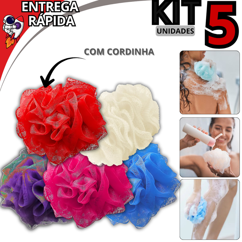 Esponjas de Banho Esfoliante de Nylon Macio com Cordinha Limpeza e Relaxamento Diário