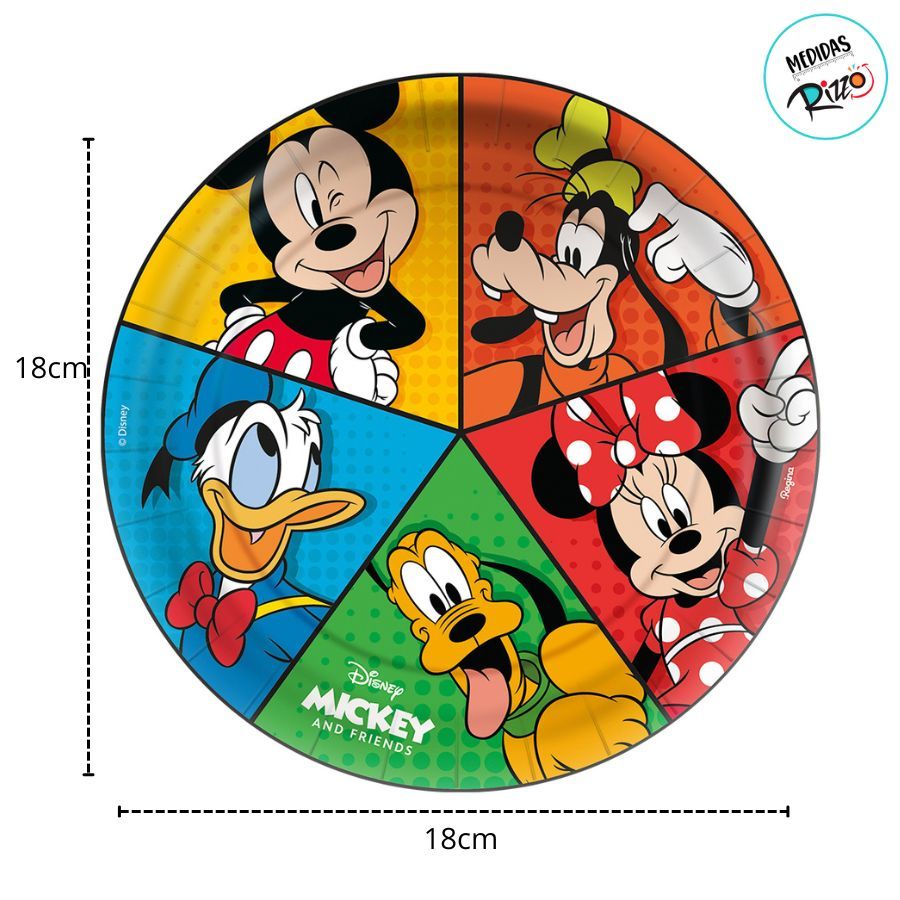 Prato de Papel Redondo - Mickey e Amigos - 18cm - Disney Original - 8 unidades - Regina - Rizzo — imagem 2 de 2