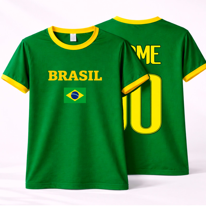 Camiseta Camisa blusa Adulto Com LOGO Bandeira do Brasil COM NOME Personalizada 100% Algodão Copa do Mundo Futebol