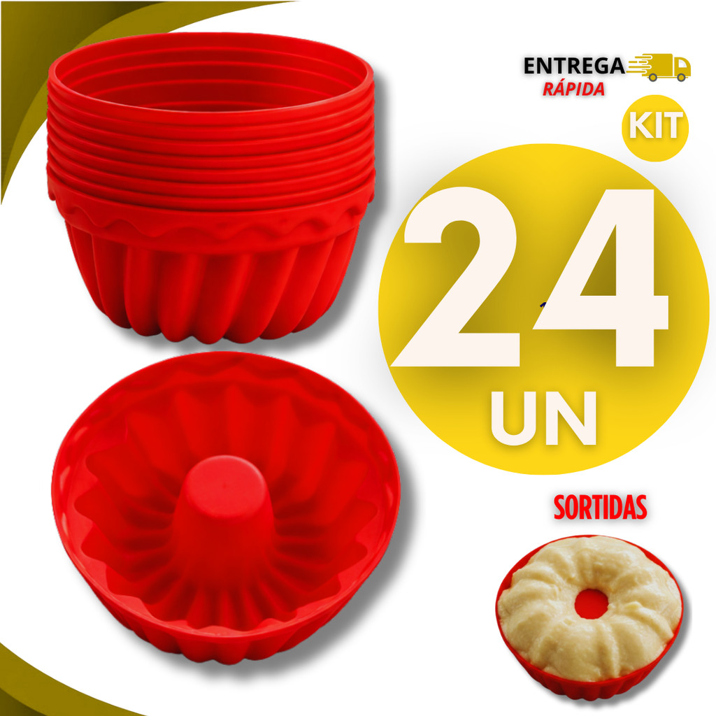 Combo 24 Forma Forminhas Cupcake Mini Bolo Silicone Air Fryer Assadeira Muffin Cozinha Perfeito
