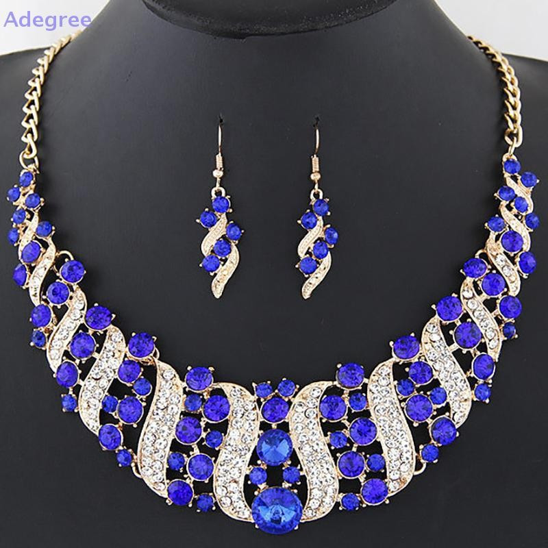 Adegree Romântico 2 Peças/Set Conjunto De Jóias De Casamento Cristal Brilhante Noiva Senhoras Colar Brincos Novo