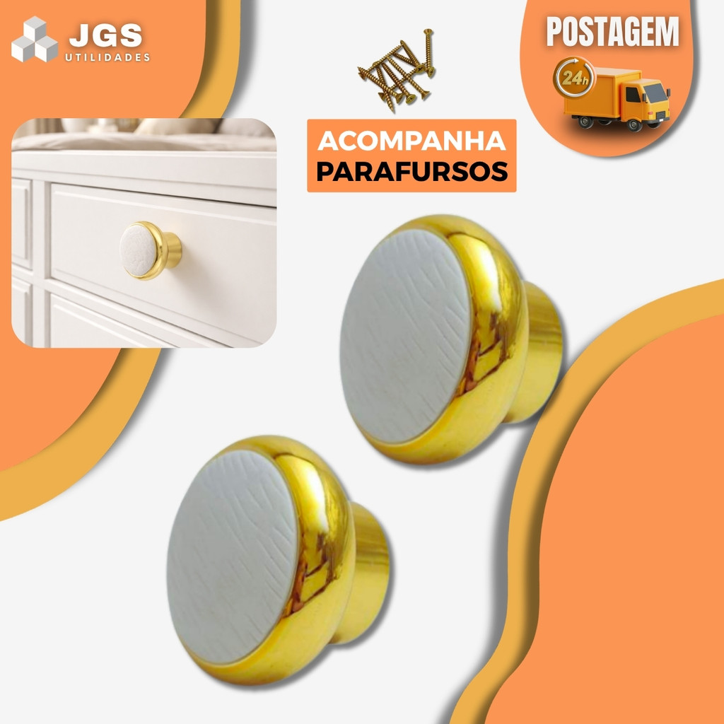 Puxador Branco Dourado Premium Gaveta Armário Móveis Plástico ABS em Oferta na Shopee