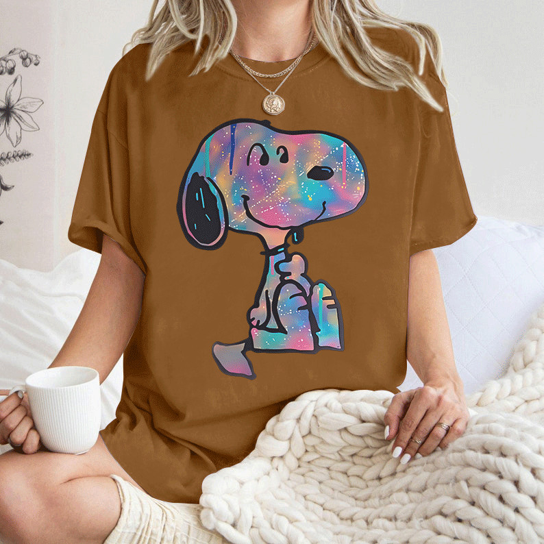 [Camiseta Premium Algodão Puro]LA Camiseta  Snoopy Pop Art Colorido Estilo Vintage Moda Casual