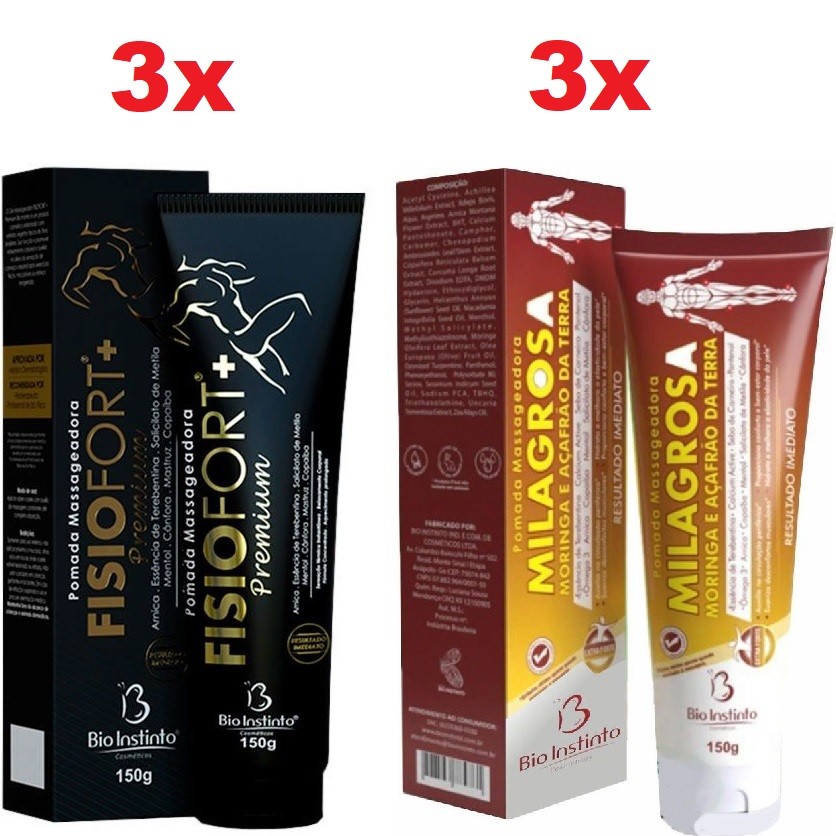 Kit 3 Pomada FisioFort Premium 150g + 3 Pomada Milagrosa