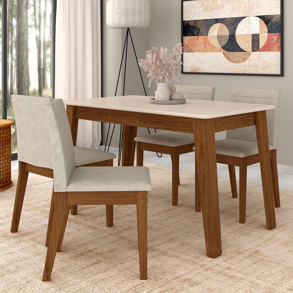 Mesa Com 4 Cadeiras 1,36 Austin Freijó/off Premium/bege - M.a