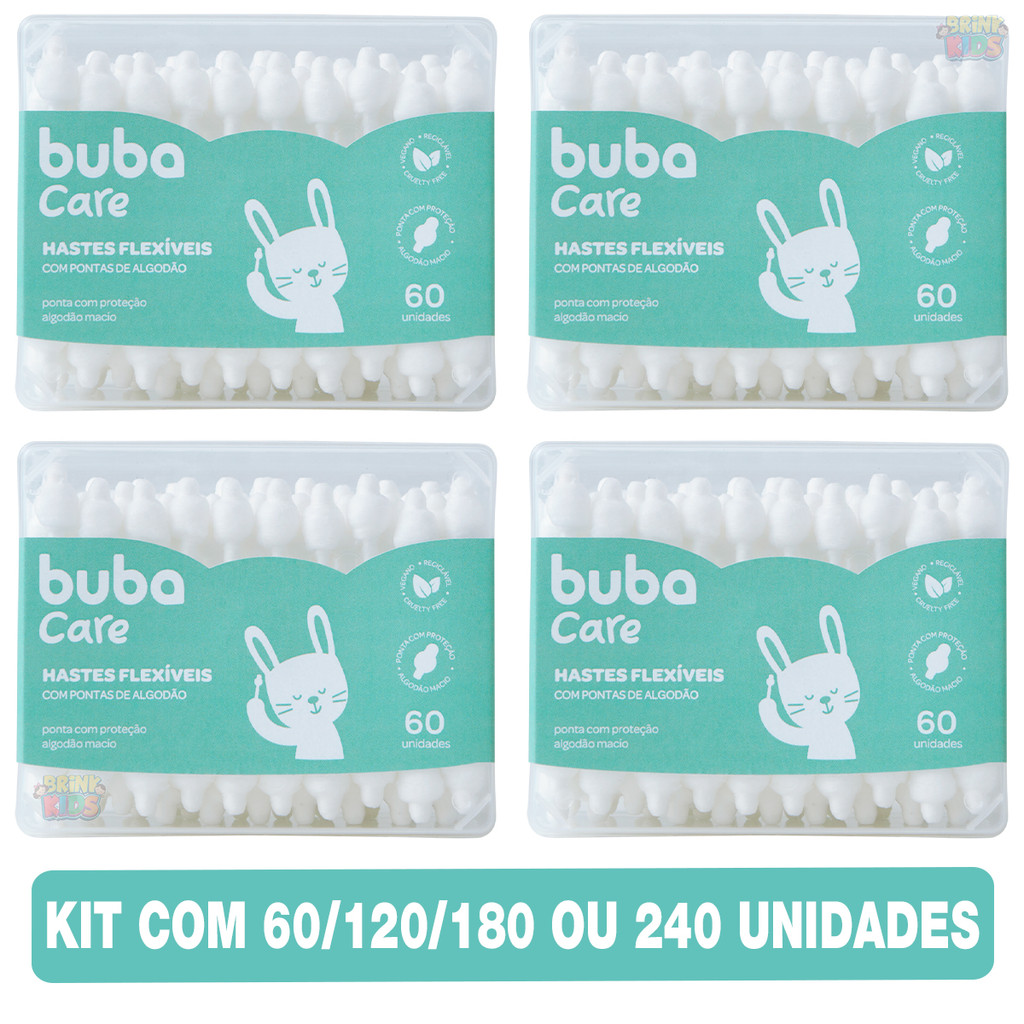 Kit Cotonetes Hastes Flexíveis Buba Infantil Para Bebês Com 60 120 180 ou 240 Unidades