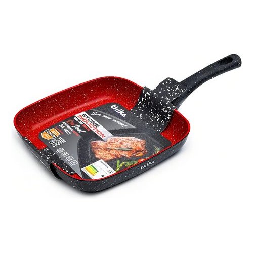 Frigideira Grill Quadrada 24cm Antiaderente Versátil Indução Stone Resistente Durável