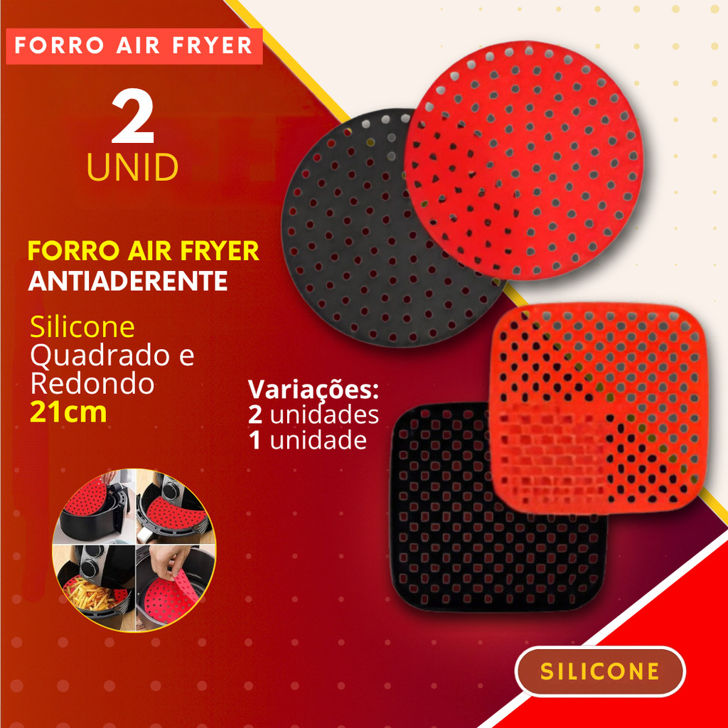 Kit 2 ou 1 Forro Protetor Fogão de Indução Silicone Air Fryer Redondo 22cm e Quadrado 21cm