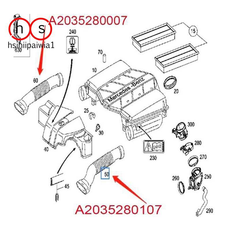 1 Par De Mangueira De Admissão De Duto De Ar De Carro Para Classe C W203 C240 C320 2001-2005 A2035280007 2035280107 Tubo