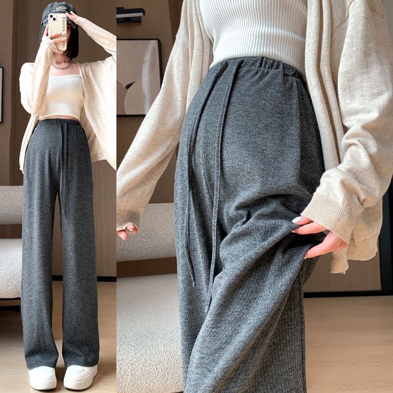 Calças de maternidade outono inverno forro de lã exterior usar calças de perna larga sem aglomeração da barriga sem leva