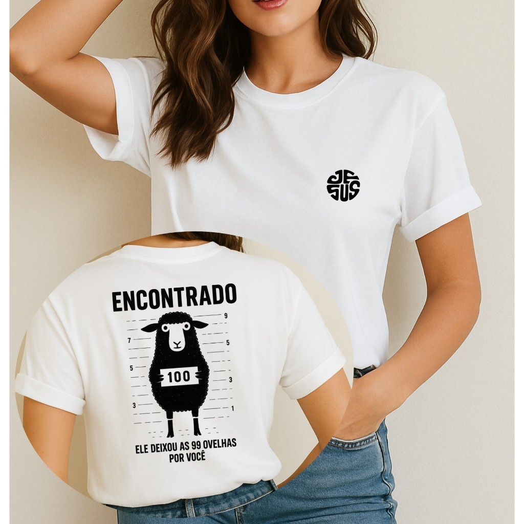 T-Shirt Básica Moda Feminina Premium Blusa Cristã Frente Jesus Costa Encontrado Moda Gospel Deus Camiseta 100%Algodão