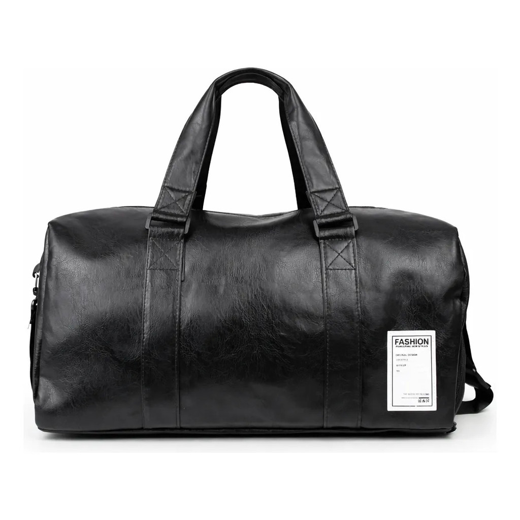 Bolsa Esportiva Masculina Feminina Couro Sintético Courino Academia Bagagem Viagem Resistente Alca Preta Unissex