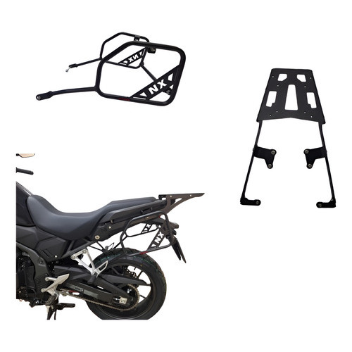 Bagageiro Suporte Bau + Afastador Alforge Chapam Honda Nx 500 Preto Fosco