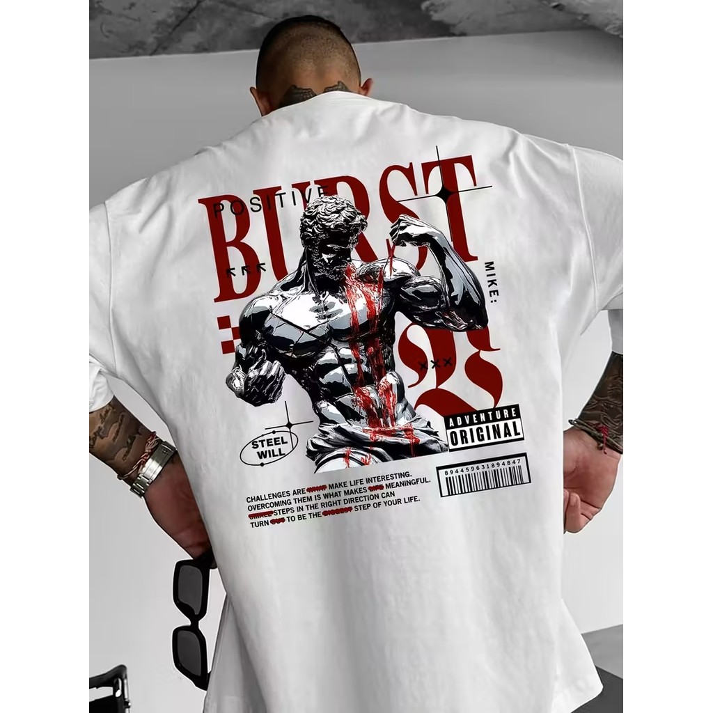 Camiseta Masculina Academia Positive Burst Lançamento 100% algodão Unissex Plus Size Oversized Premium - Estampaê