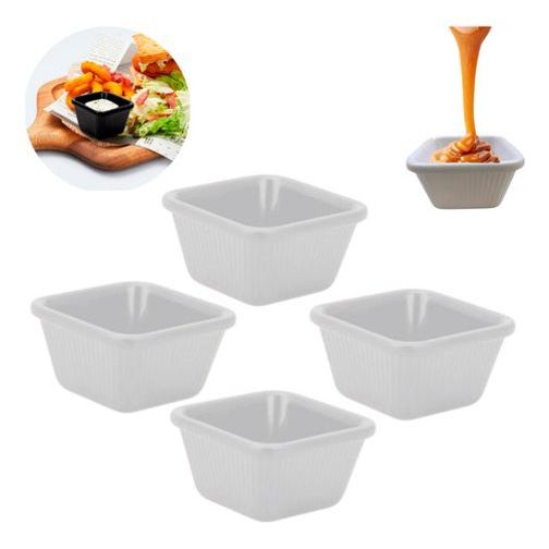 4 Molheiras Potinho Molho Shoyu Salgado Lanches Quadrada Servir Maionese Ketchup Mostarda Guarnição