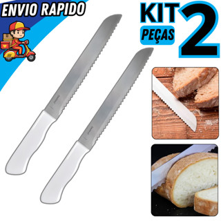 Kit 2 Faca Para Cortar Pão Em Inox N°8 de Serra Grande Ideal Torta Pão Caseiro Panificadora Cozinha em Oferta na Shopee