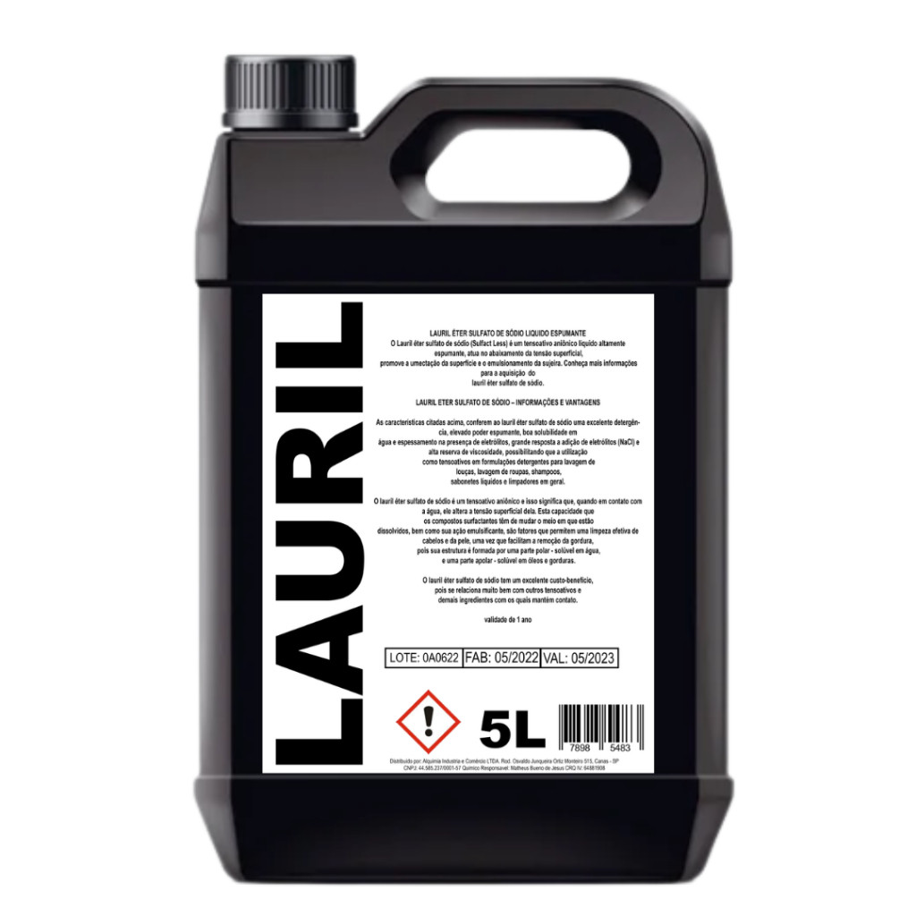 Lauril Líquido 27% 5 Litros Alta Qualidade Para Detergentes, Sabonetes e Sabões Líquidos.