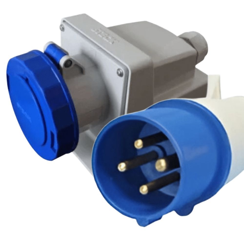 KIT TOMADA E PLUG INDUSTRIAL SOBREPOR 3P+T 63A-9H 220V AZ ST