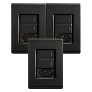 Kit 3 Interruptor Duplo + Tomada 10A Preto Liz Tramontina