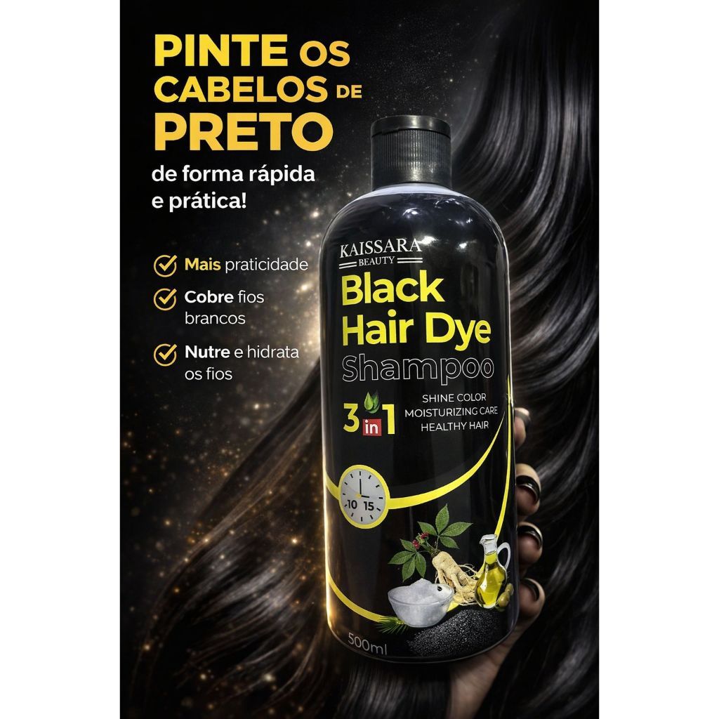 Shampoo Tonalizante Preto Grande 500 Ml Kaissara - Tintura - Preta Para Cabelos